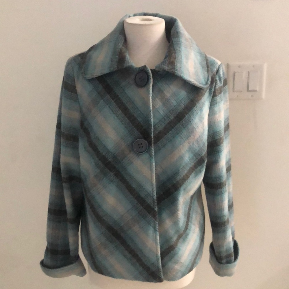 Tanjay Teal Plaid Button-Front Jacket Women's Siz… - image 1